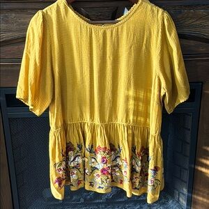 Anthropologie Yellow Embroidered Blouse